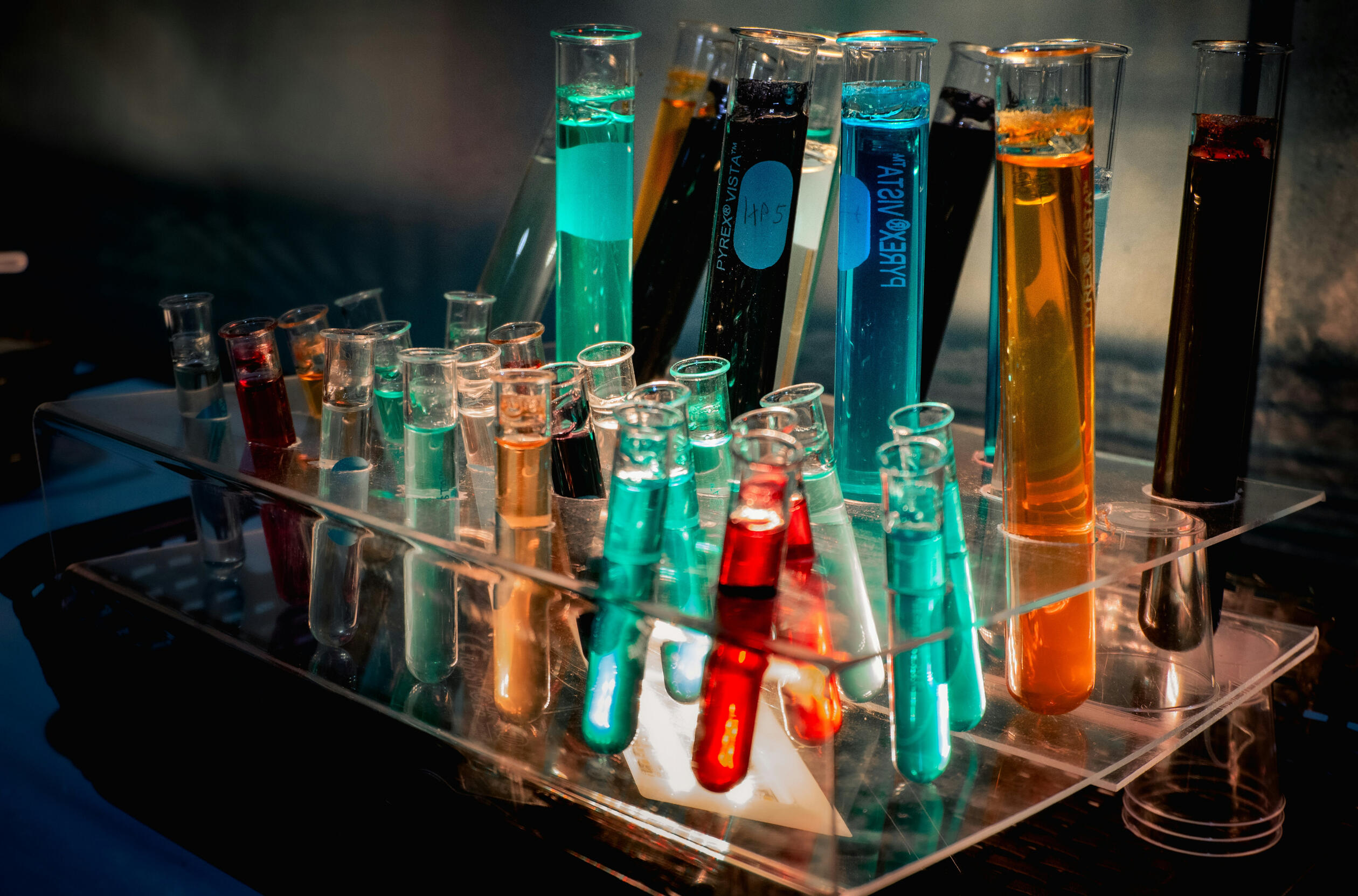 colorful testtubes in a rack